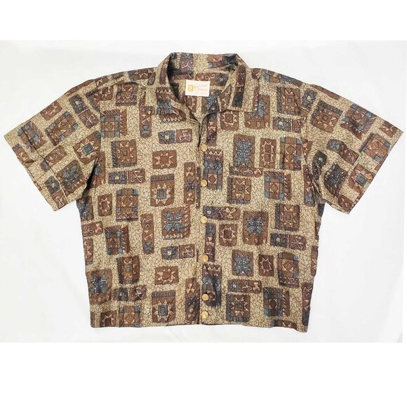 Stan Hicks Mens Hawaiian Casuals Vintage 50s Cropped Shirt Tiki Back Pleats M/L - Picture 3 of 9
